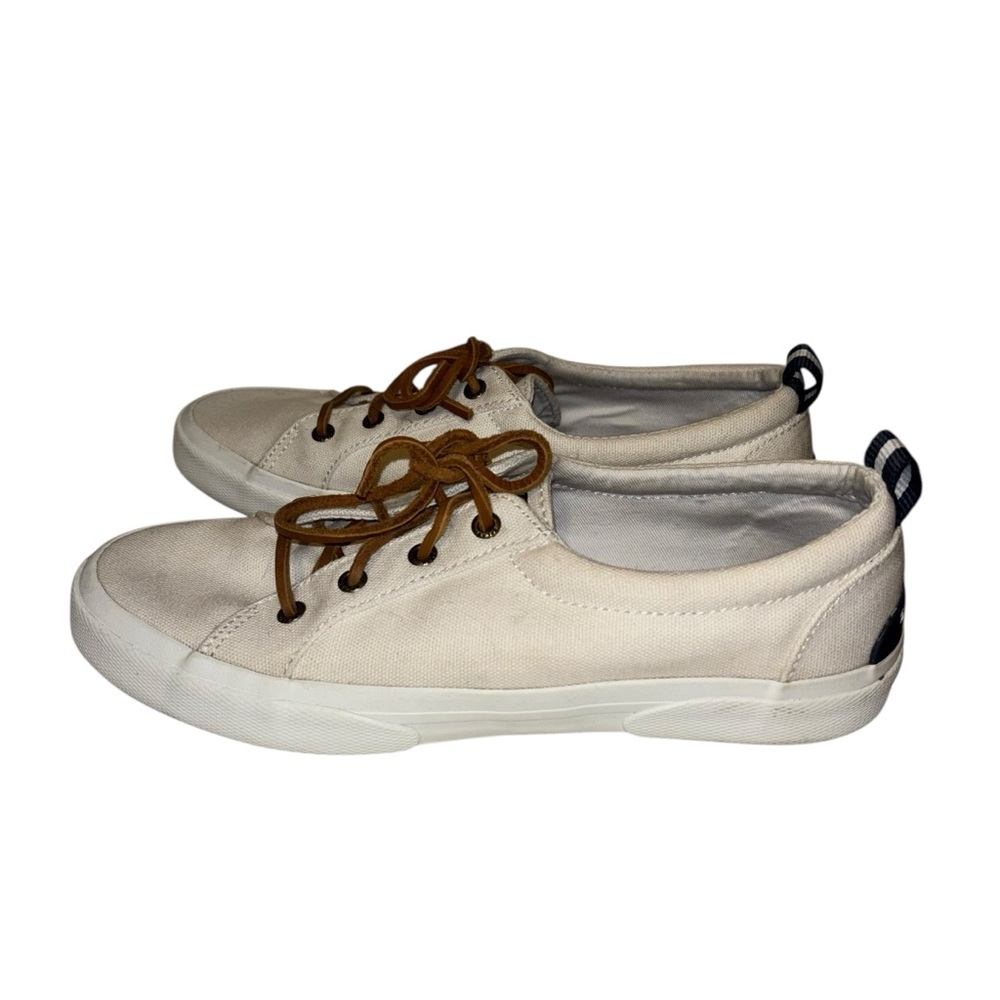 Sperry Shoes Canvas Lace Up Casual Sneakers Flats STS85102 White Womens 8.5